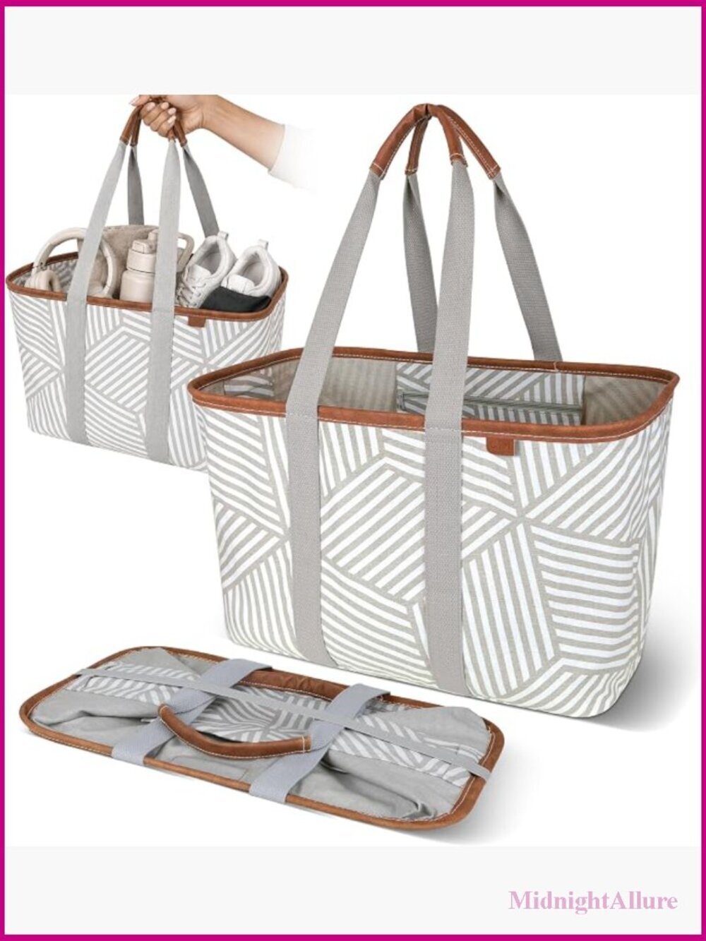 30L Collapsible Grocery Tote - Foldable Reusable Shopping Bag with Handles